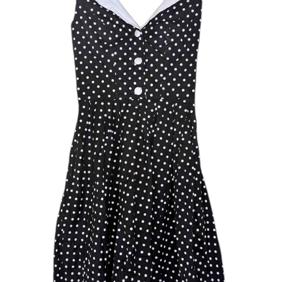 Hell Bunny Black White Polka Dot Swing Dress XS Retro Rockabilly Pin Up - Picture 3 of 6